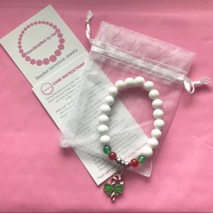 Matte White Jade Candy Cane Charm Bracelet NWOT
